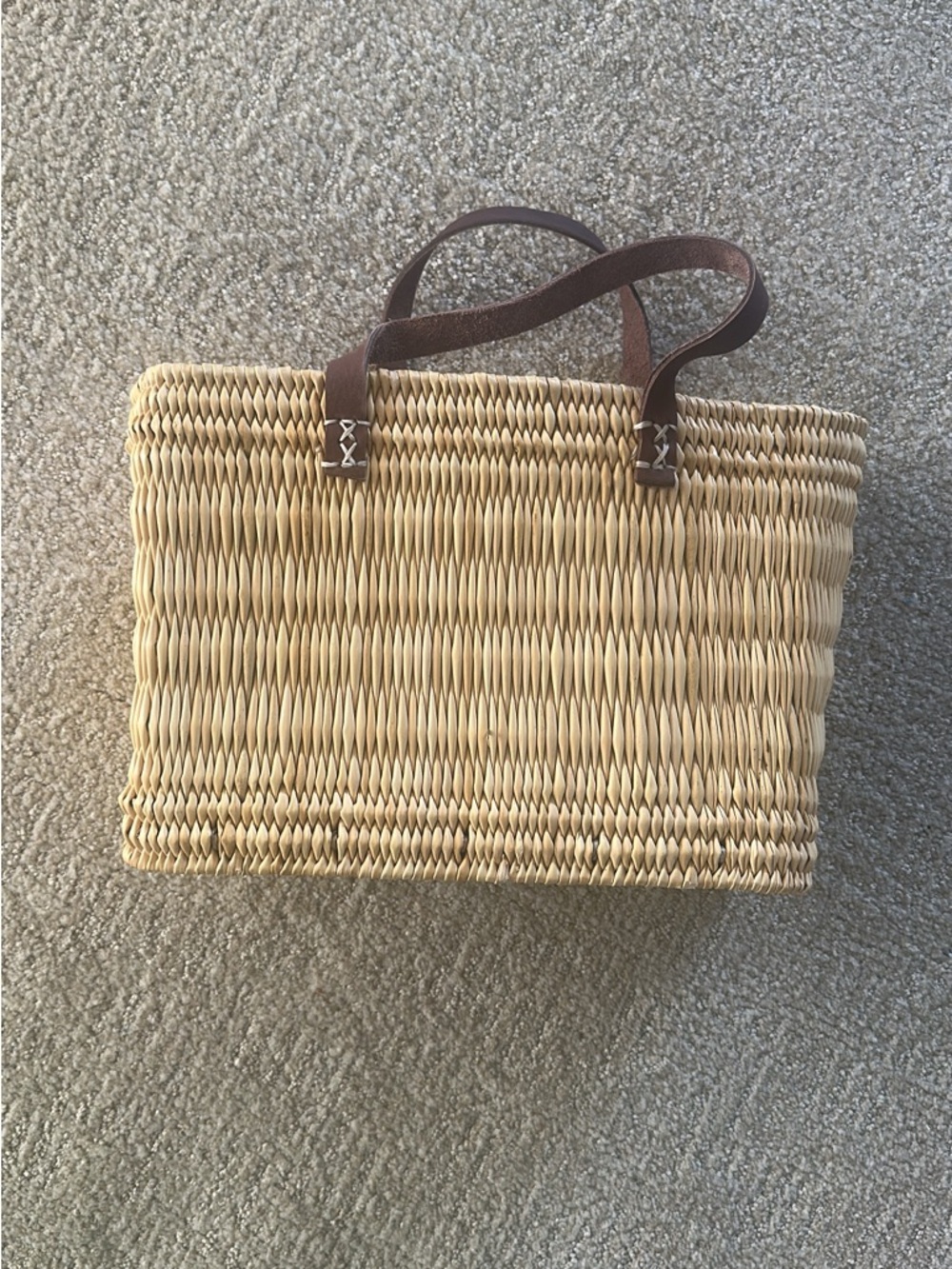 Medium Woven Straw Tote Bag with Brown Leather Handles